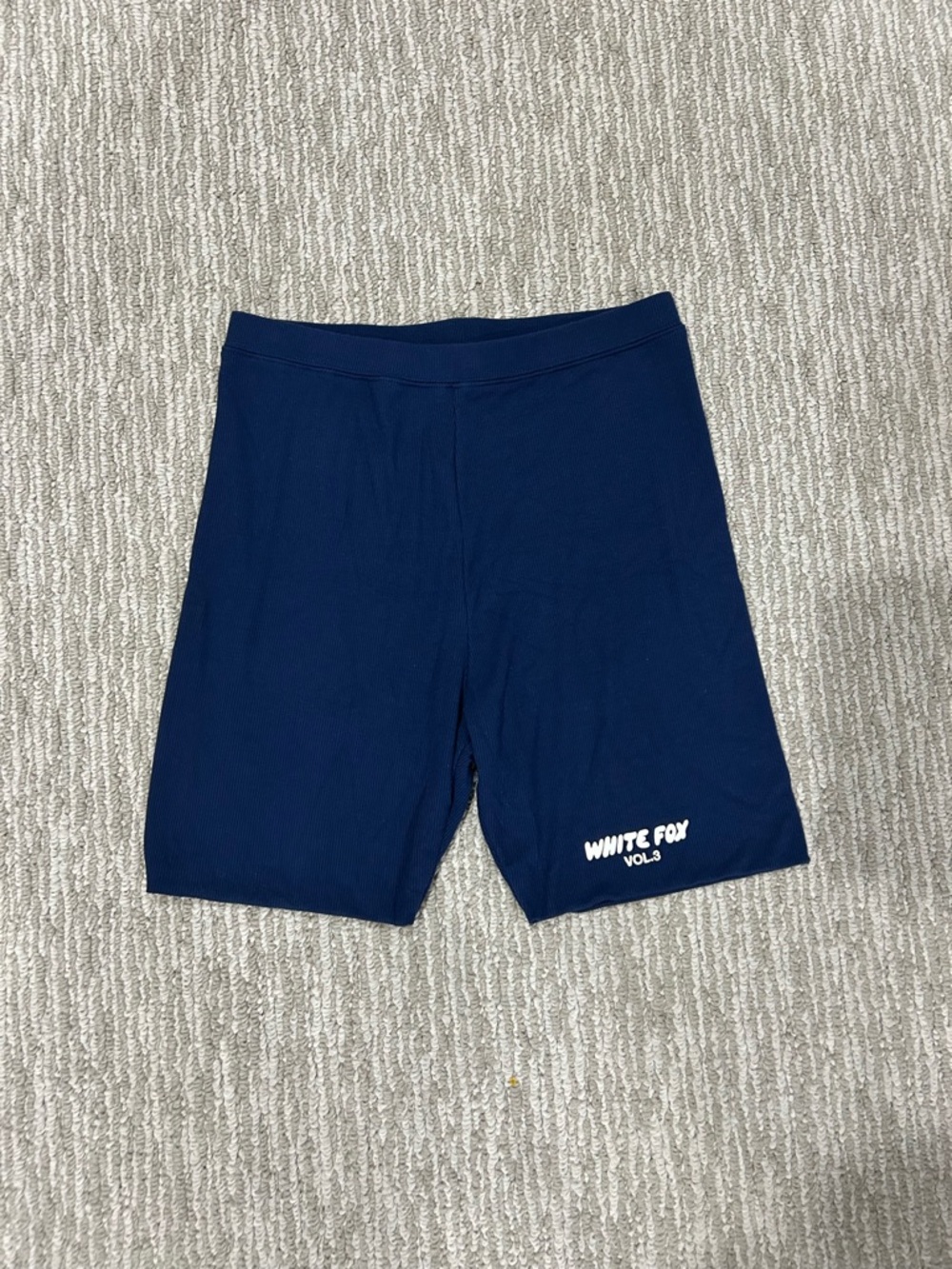 White Fox Navy Ribbed Logo Bike Shorts